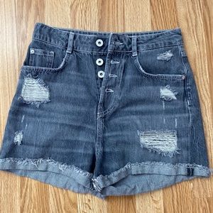Zara high rise black denim shorts